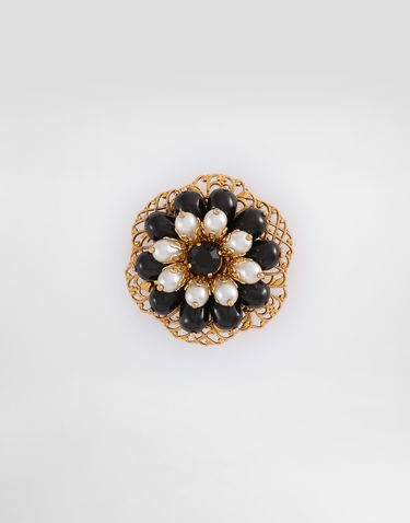 Значка Dolce & Gabbana Dolce & Gabbana Gold Tone Floral Brooch with Black and White Beads Черно | WPR1I2W1111ZOO00, 0