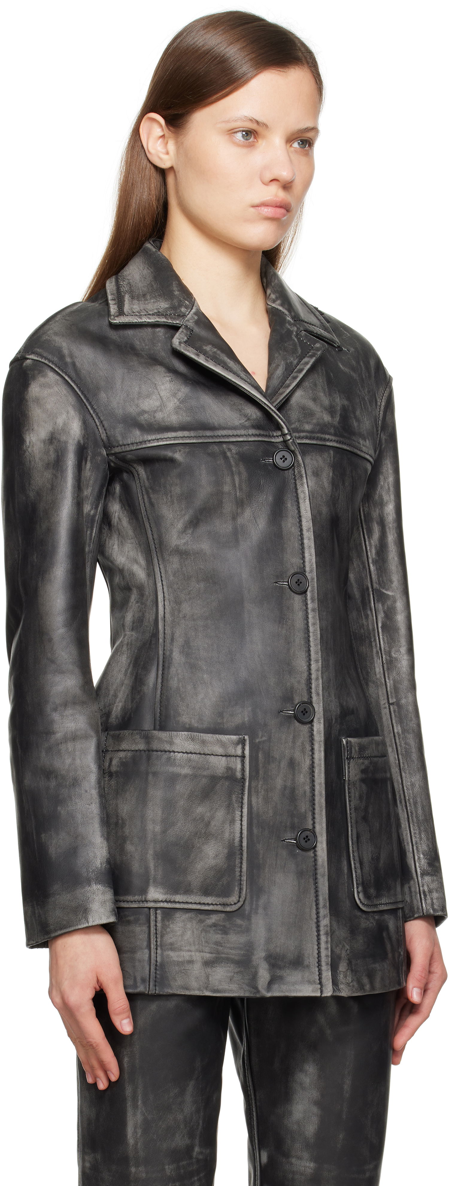 Яке Marni Marni Leather Jacket with Logo Embroidery Сиво | GIMX0277SU ULV880, 1
