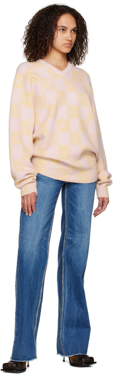 Пуловер We11done We11done Checkerboard V-Neck Sweater Розово | WD-KT3-22-639-U-YE, 3