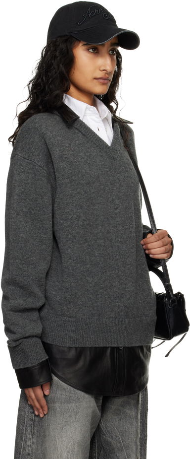 V-Neck Layered Wool Knit Sweater, 1