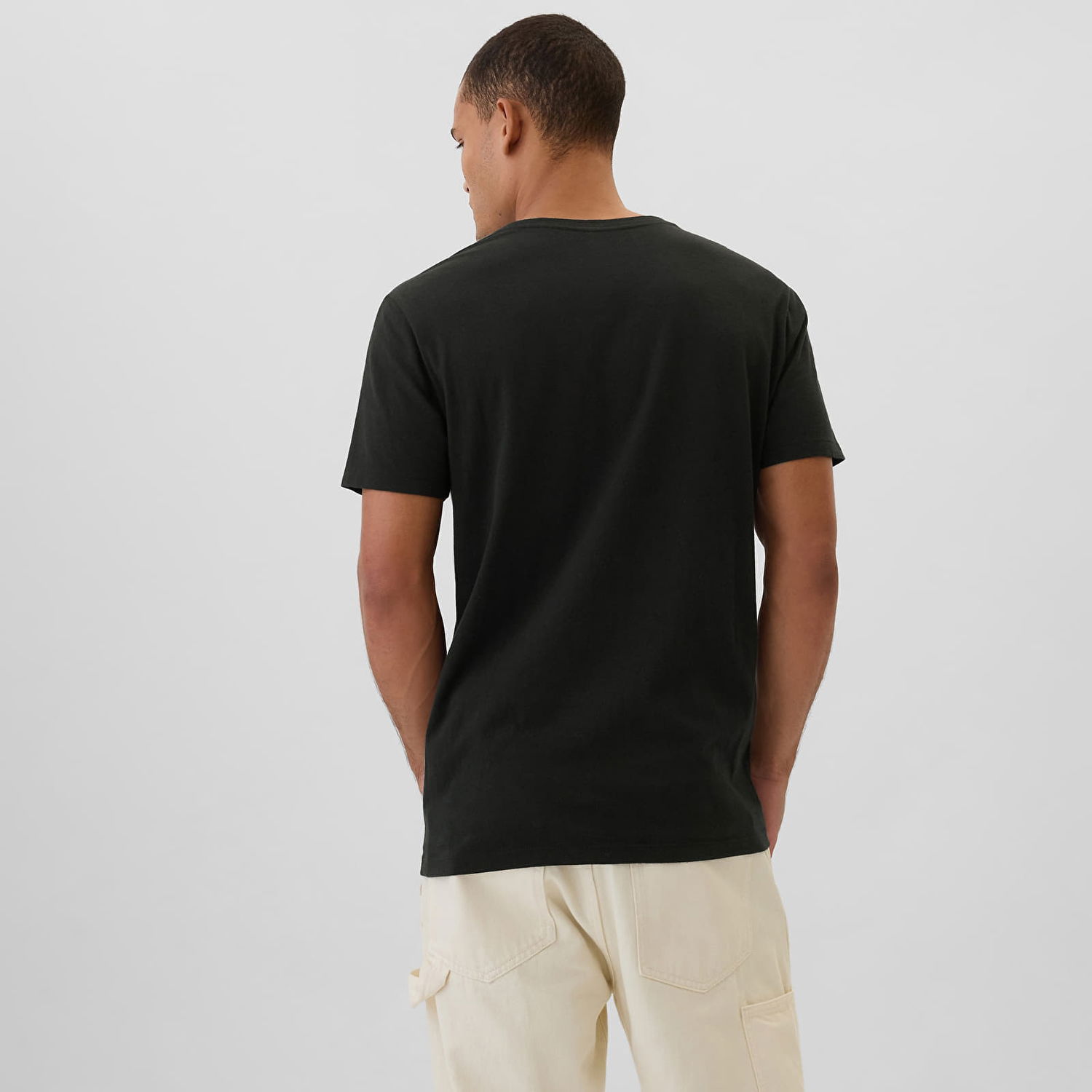 Тениска GAP T-shirt Micro Logo Vneck Tee True Black S Черно | 502020-03, 1