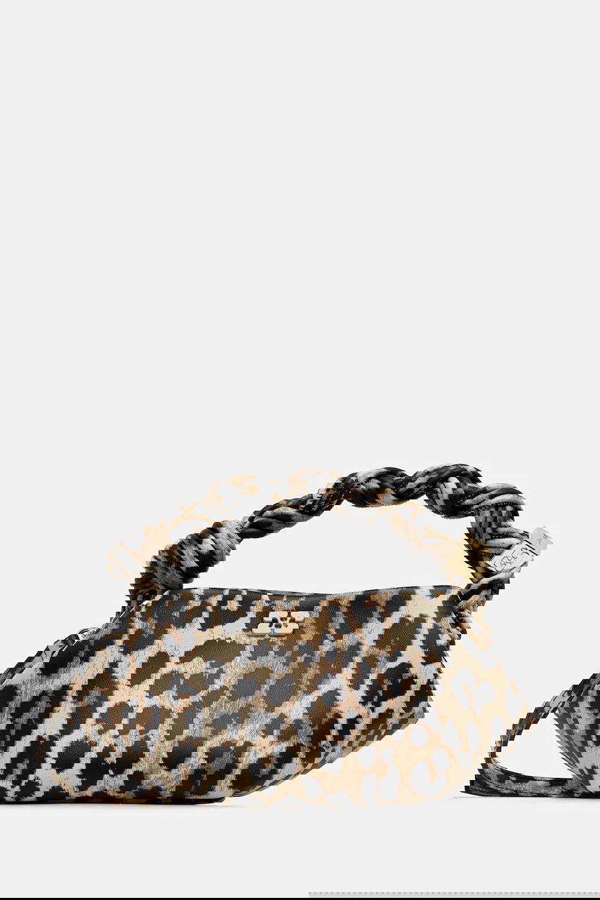 Дамска чанта GANNI Leather Bou Bag Mini Leopard Print with Braided Handle Многоцветен | A6948, 0