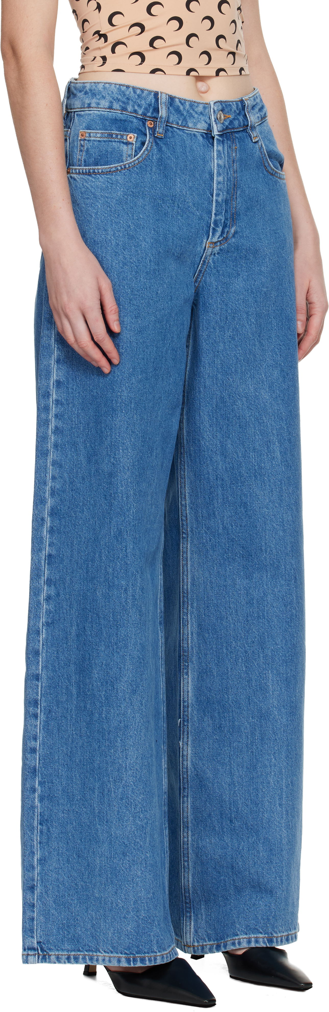Дънки Marine Serre Marine Serre Moon Laser High-Waist Flare Jeans Синьо | WPA159ACDEN0002, 1