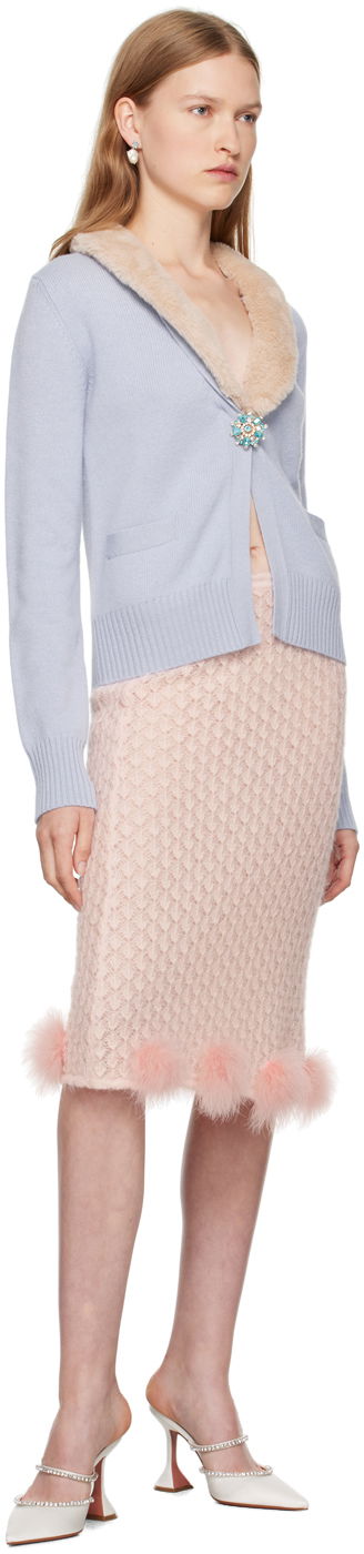 Пуловер Blumarine Blumarine Faux-Fur Collar Cropped Cardigan Синьо | A444M077A, 3