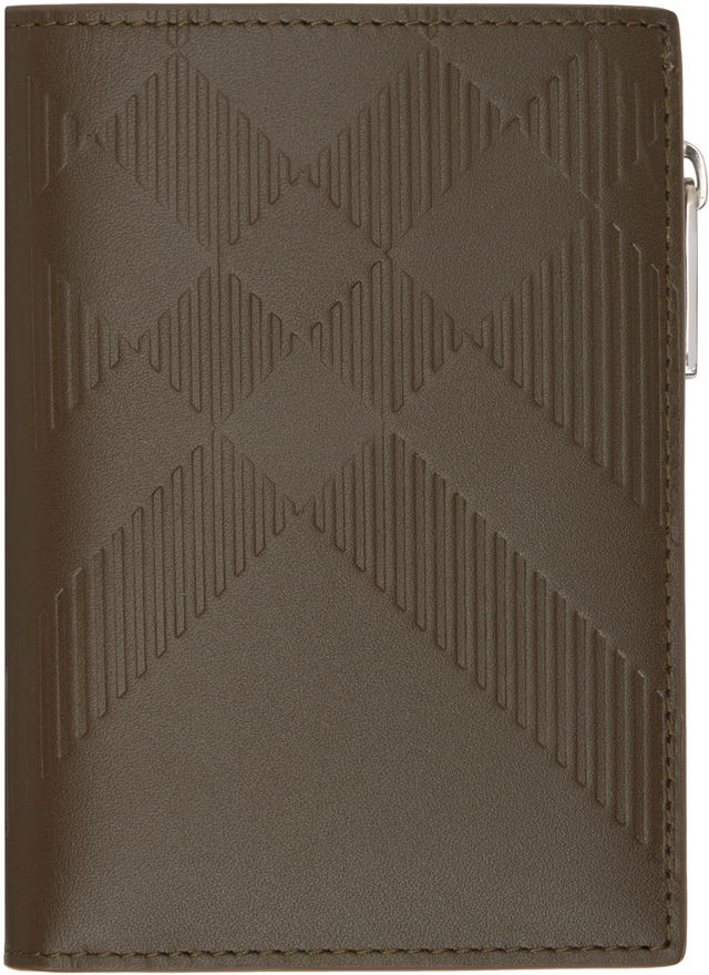 Khaki Embossed Check Zip Bifold Wallet