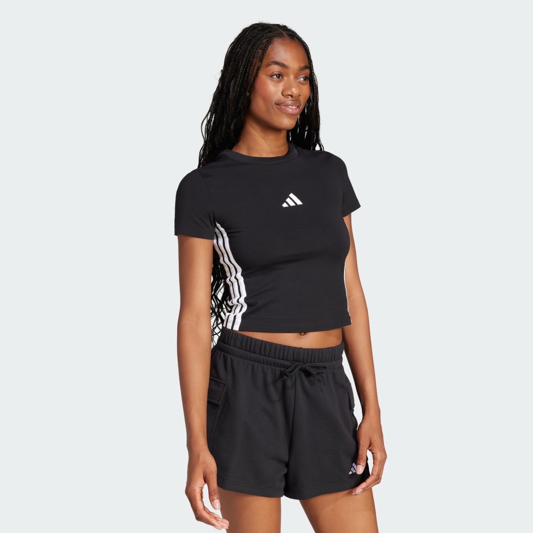 Съкратен топ adidas Performance Slim 3-Stripes Cropped T-Shirt Черно | JC8325, 1