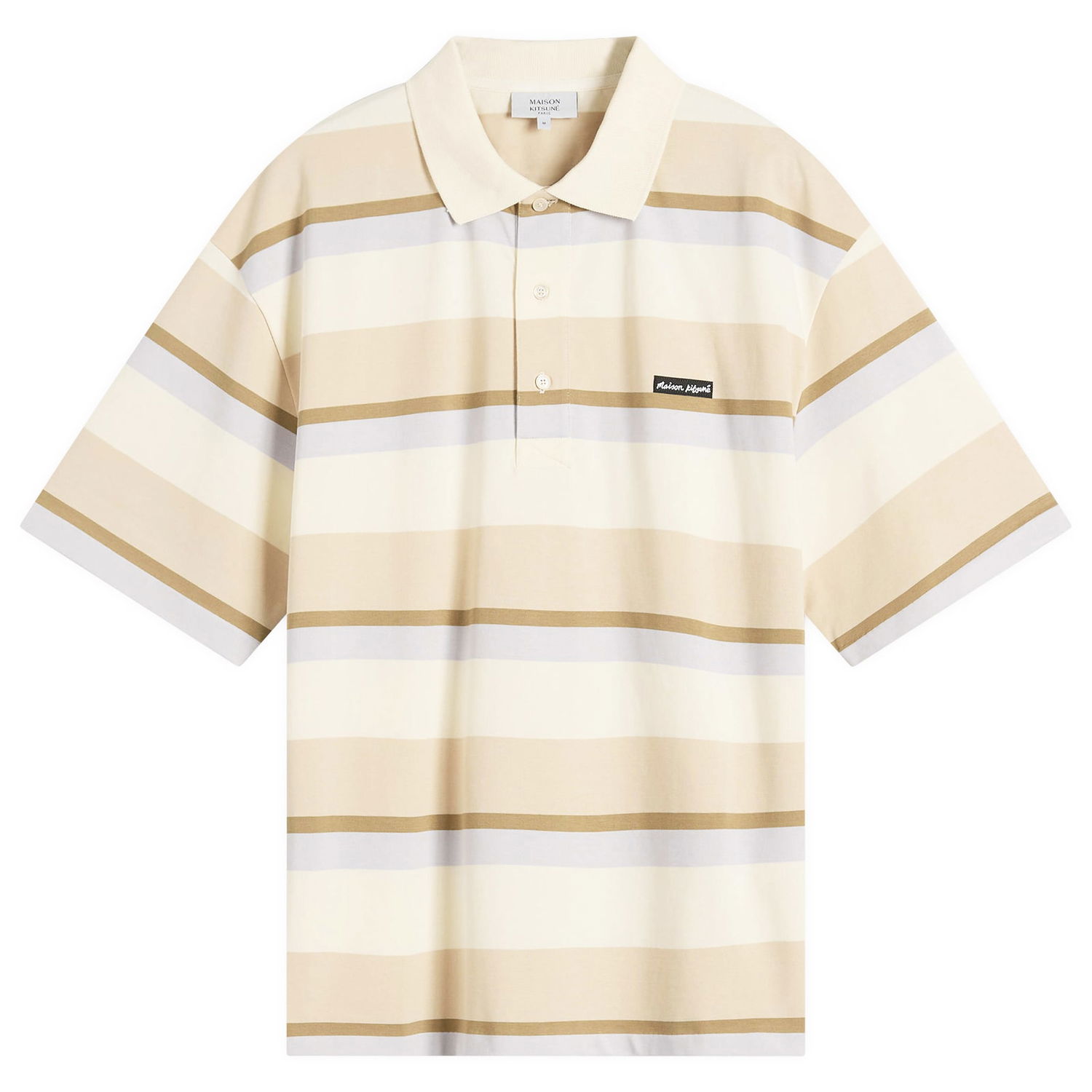 Поло тениска MAISON KITSUNÉ Maison Kitsuné Striped Oversize Polo Бежово | OM00206KJ7019-0233, 1