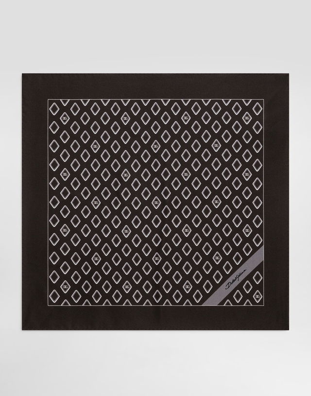 Dolce & Gabbana Silk Pocket Square with Micro Diamond Print and Logo