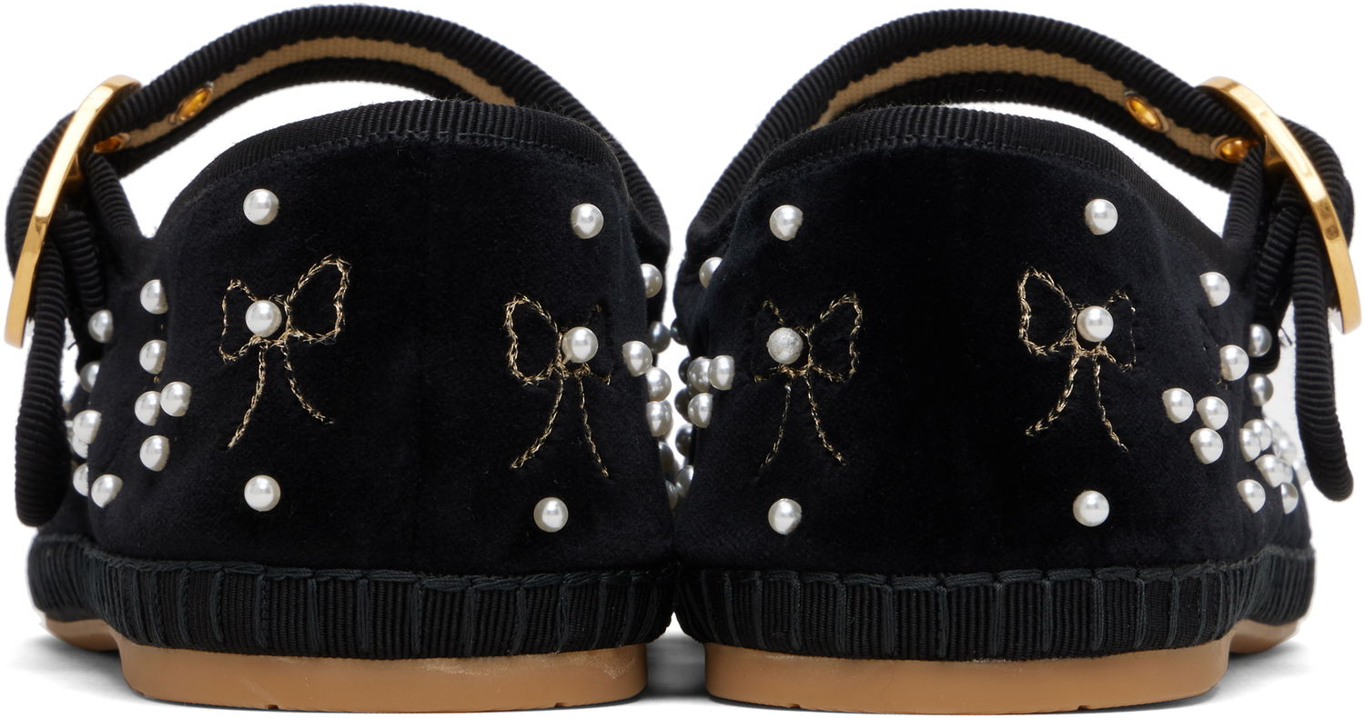 Кецове и обувки Valentino Garavani Endouce Velvet Mary-Jane Ballerina Flats with Pearl Embellishments and Embroidered Bows Черно | 7W2S0MQ8BNU, 1