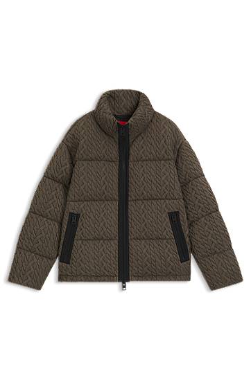 Пухо яке BOSS Puffer jacket with stand-up collar and cable-knit structure Зелено | 50546560