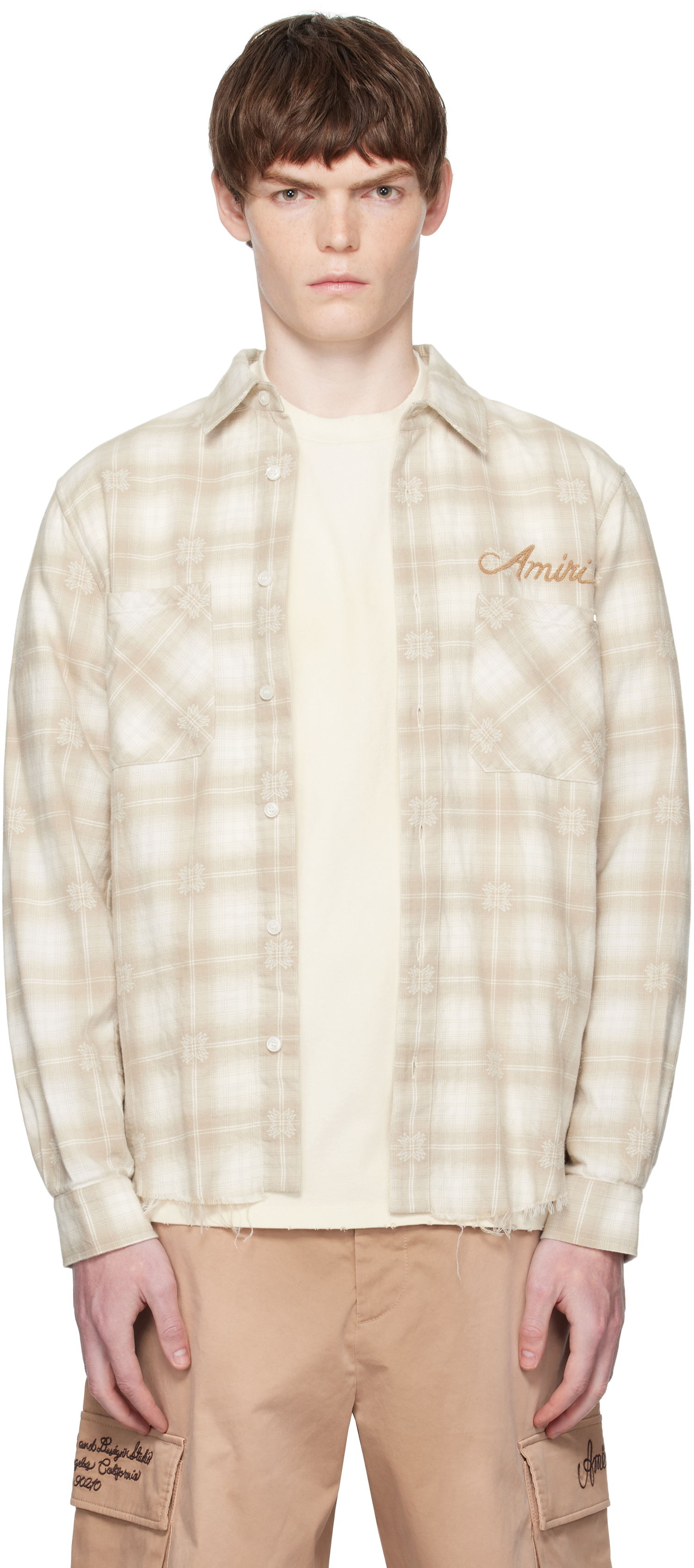Риза AMIRI Amiri Bleach Bandana Patch Flannel Shirt Бежово | AMSTFL1015, 0