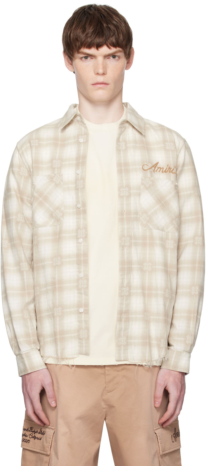 Риза AMIRI Amiri Bleach Bandana Patch Flannel Shirt Бежово | AMSTFL1015