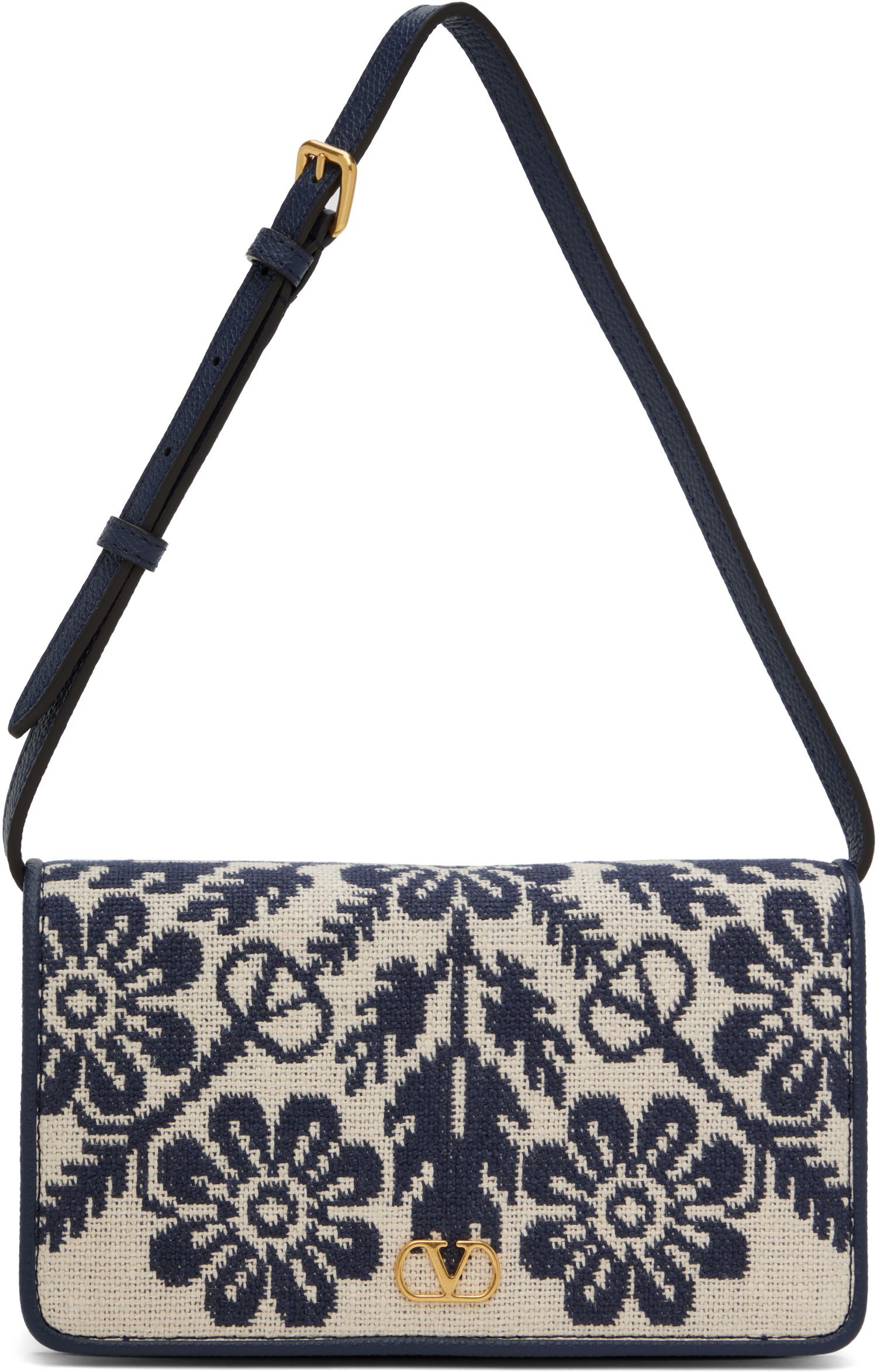 Дамска чанта Valentino Valentino Garavani VLogo Signature Jacquard Flowers Bag Тъмно синьо | 6W0P0AK8ICD, 0