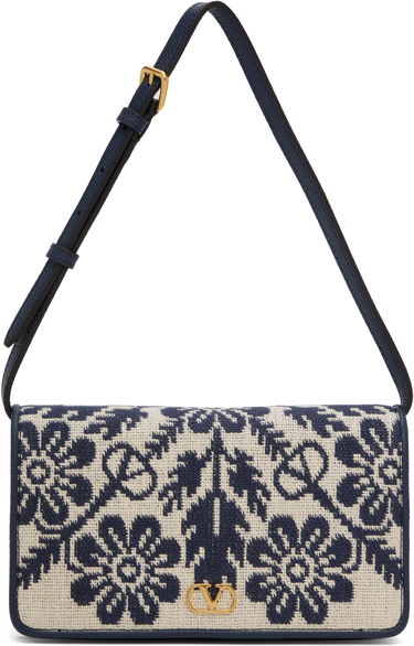 Дамска чанта Valentino Valentino Garavani VLogo Signature Jacquard Flowers Bag Тъмно синьо | 6W0P0AK8ICD, 0