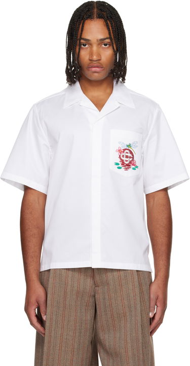 Риза Casablanca Cotton Poplin Dragonfly and Floral Embroidered Short Sleeve Cuban Collar Shirt Бяло | M-AW25-SH-209-01, 0