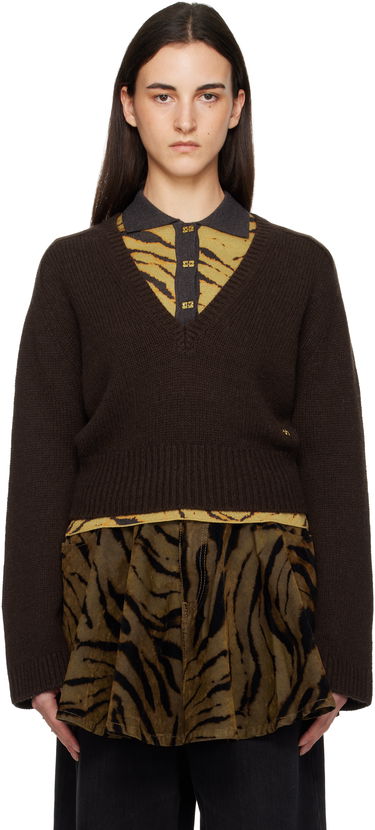 Пуловер GANNI V-Neck Jumper Sweater Кафяво | K2614, 0