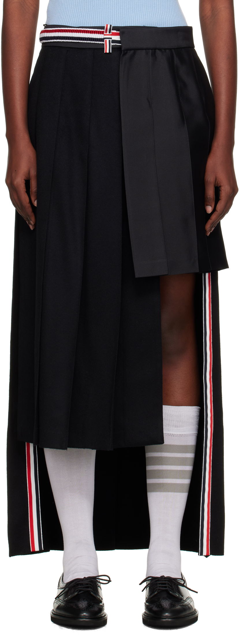 Пола Thom Browne Wrap Pleated Midi Skirt Черно | FGCA33C-07962