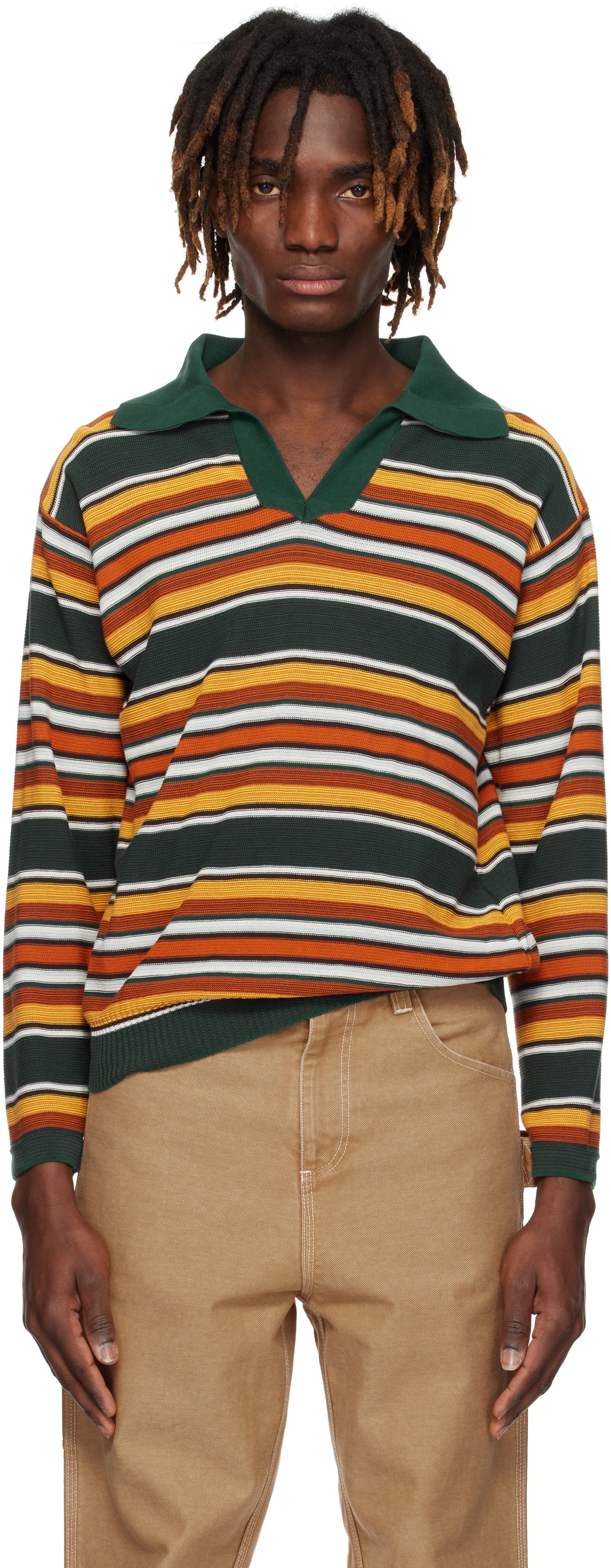 Пуловер Bode Bode Parakeet Stripe Long Sleeve Polo Многоцветен | MRS25KT022, 0