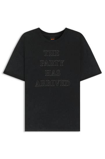 Тениска BOSS Cotton-jersey T-shirt with 'The Party Has Arrived' Artwork Черно | 50549195, 0