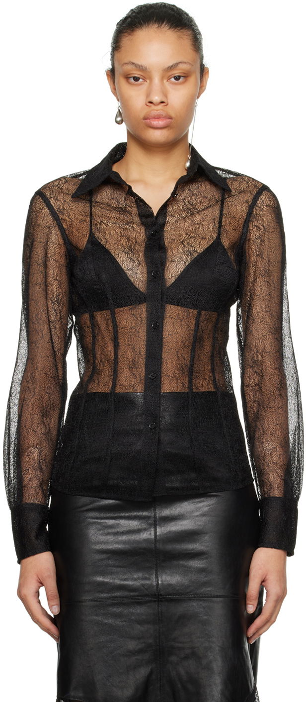 Риза Helmut Lang Helmut Lang Lace Fitted Shirt Черно | N09HW508