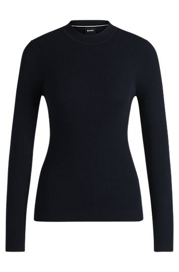 Пуловер BOSS Ribbed Knit Sweater Тъмно синьо | 50489430, 0