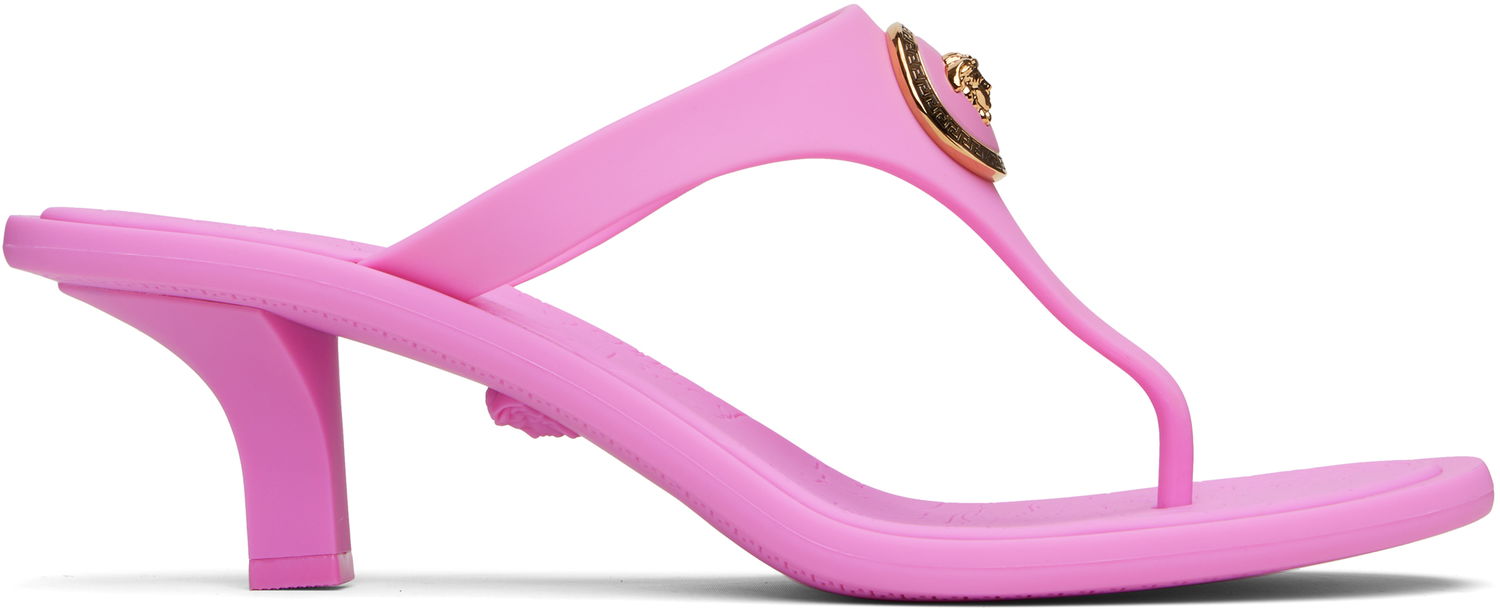Грижа за обувките Versace Versace Pink Alia Rubber Thong 55 Heeled Sandals Розово | 1020961_1A10983, 0