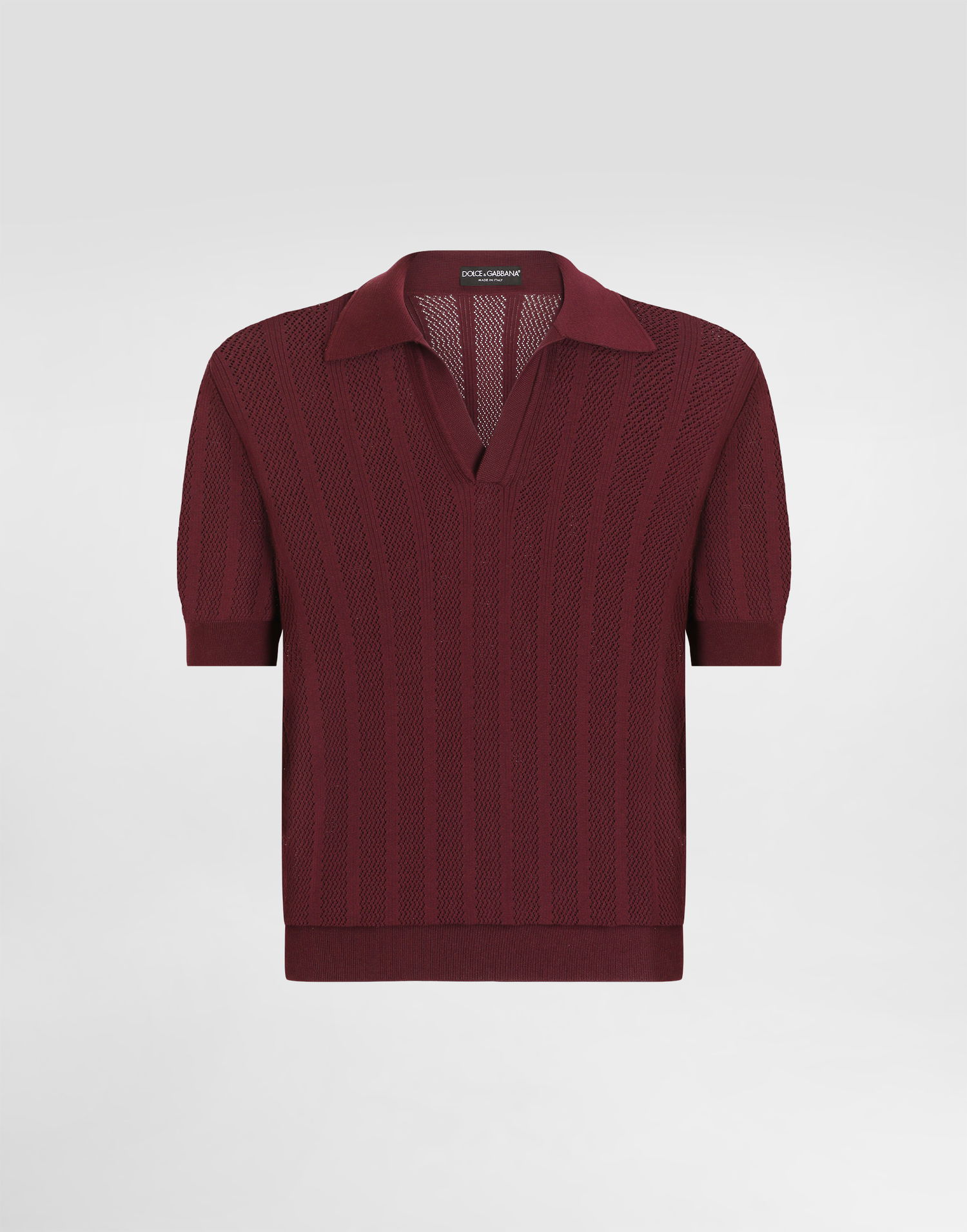 Поло тениска Dolce & Gabbana Dolce & Gabbana Openwork Short-Sleeved Polo Shirt Бургунди | GXZ62TJBCFLM5039, 0
