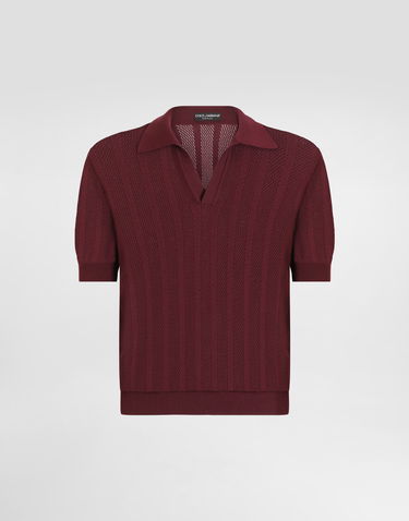 Поло тениска Dolce & Gabbana Dolce & Gabbana Openwork Short-Sleeved Polo Shirt Бургунди | GXZ62TJBCFLM5039, 0
