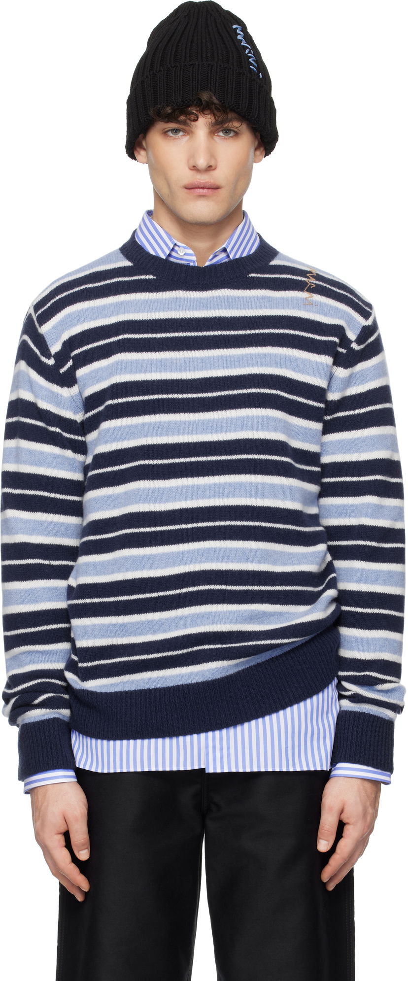Пуловер Marni Marni Iconic Stripe Cashmere Blend Sweater Тъмно синьо | GCMG0434Q0 UFZ385