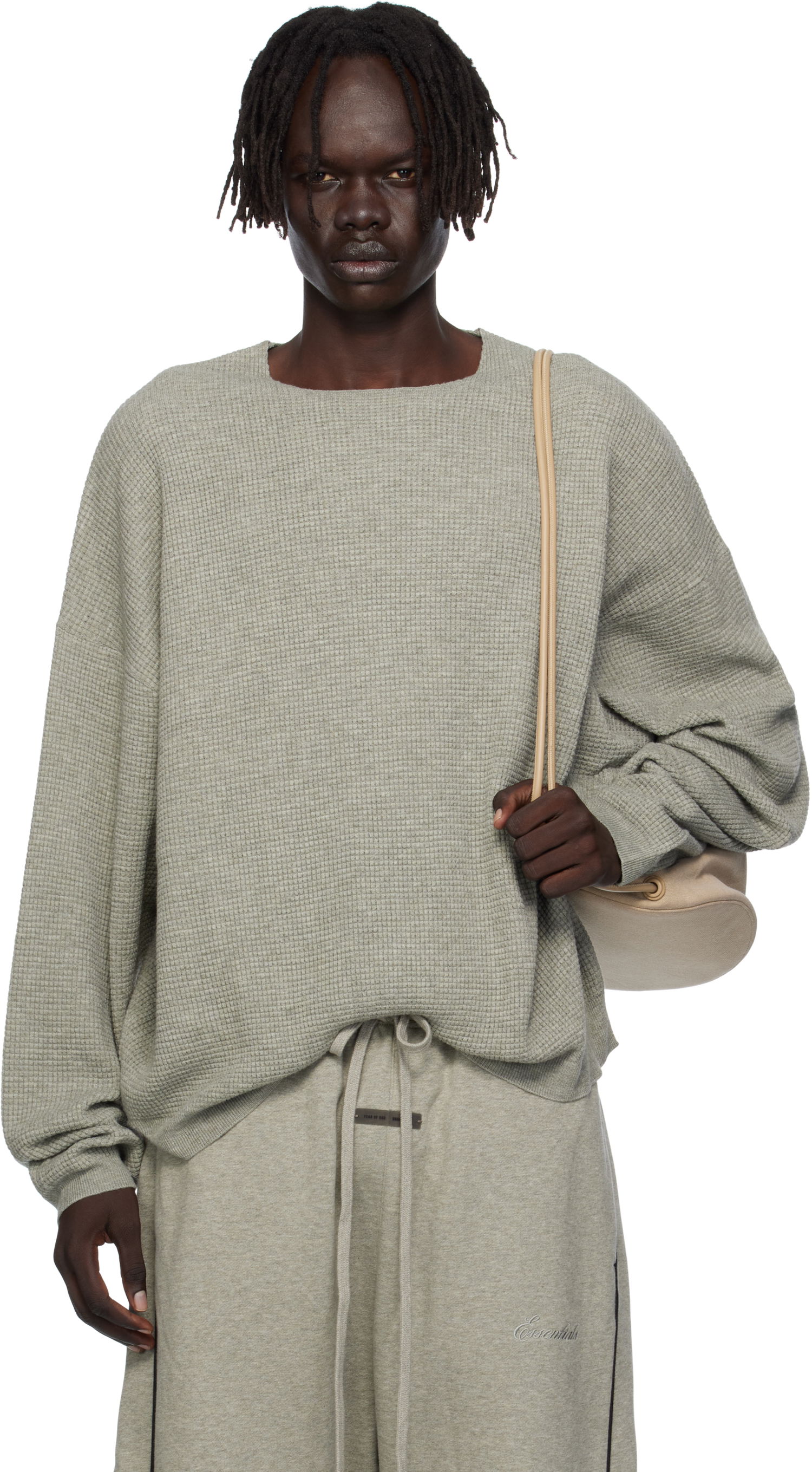 Суитчър Fear of God Fear of God ESSENTIALS Waffle Long Sleeve Crewneck Sweatshirt Сиво | 192SP256165F, 0