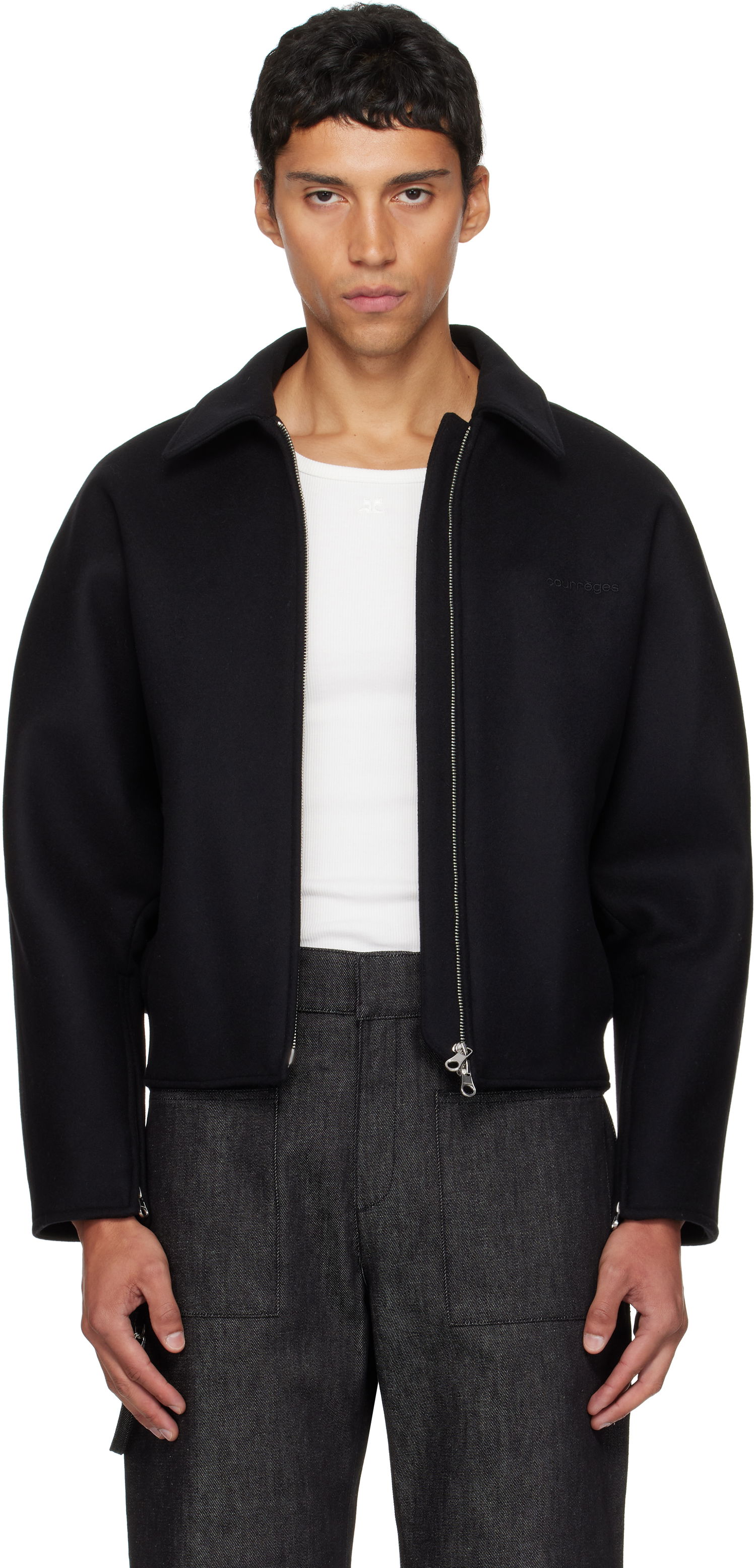 Яке бомбър Courrèges Courrèges Embroidered Wool Bomber Jacket Черно | 325CBL308WO0118, 0