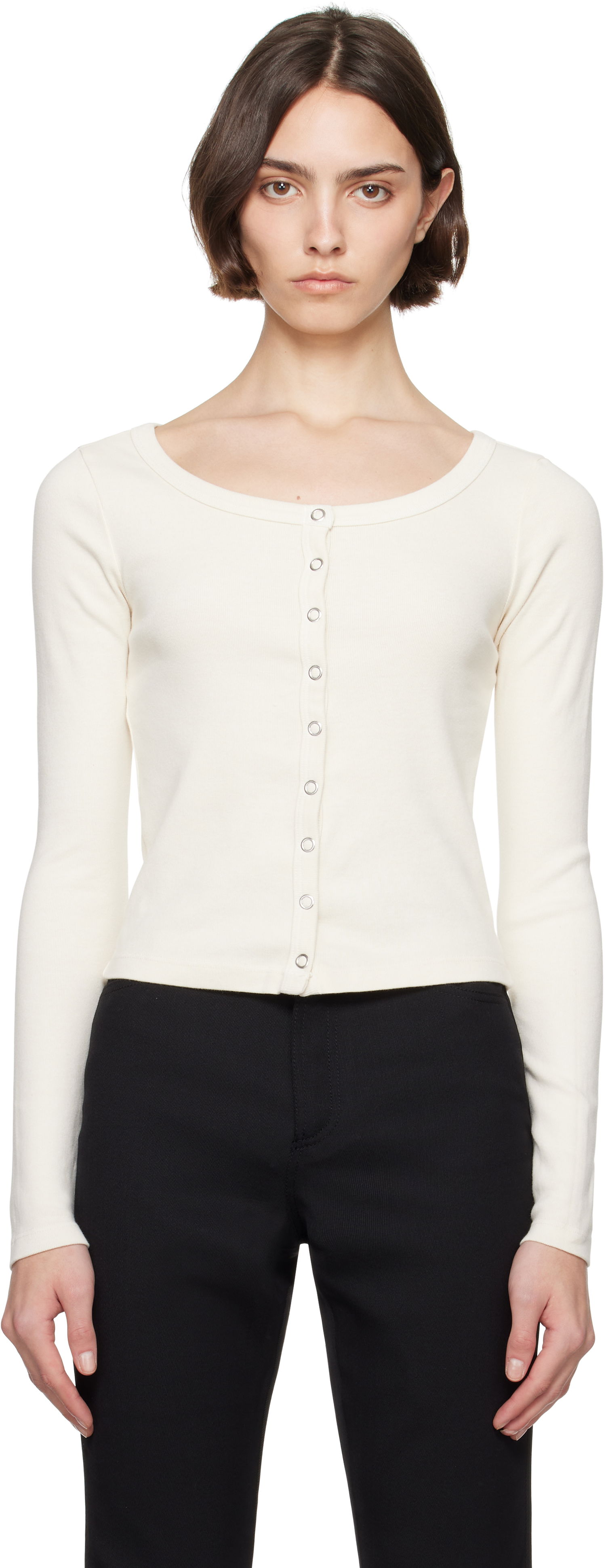 Пуловер RE/DONE Re/Done Hanes Edition Scoop Neck Long Sleeve Top Бяло | 787-02WSCNKCD, 0