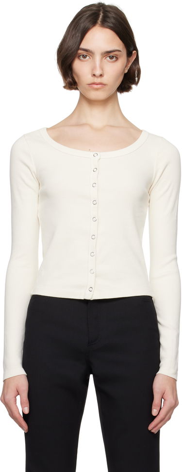 Пуловер RE/DONE Re/Done Hanes Edition Scoop Neck Long Sleeve Top Бяло | 787-02WSCNKCD, 0