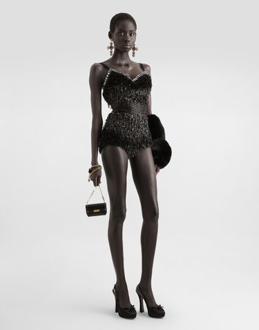 боди Dolce & Gabbana Dolce & Gabbana Sequined and Micro-Beaded Bodysuit Черно | F78JEZGDC0IS9021, 1