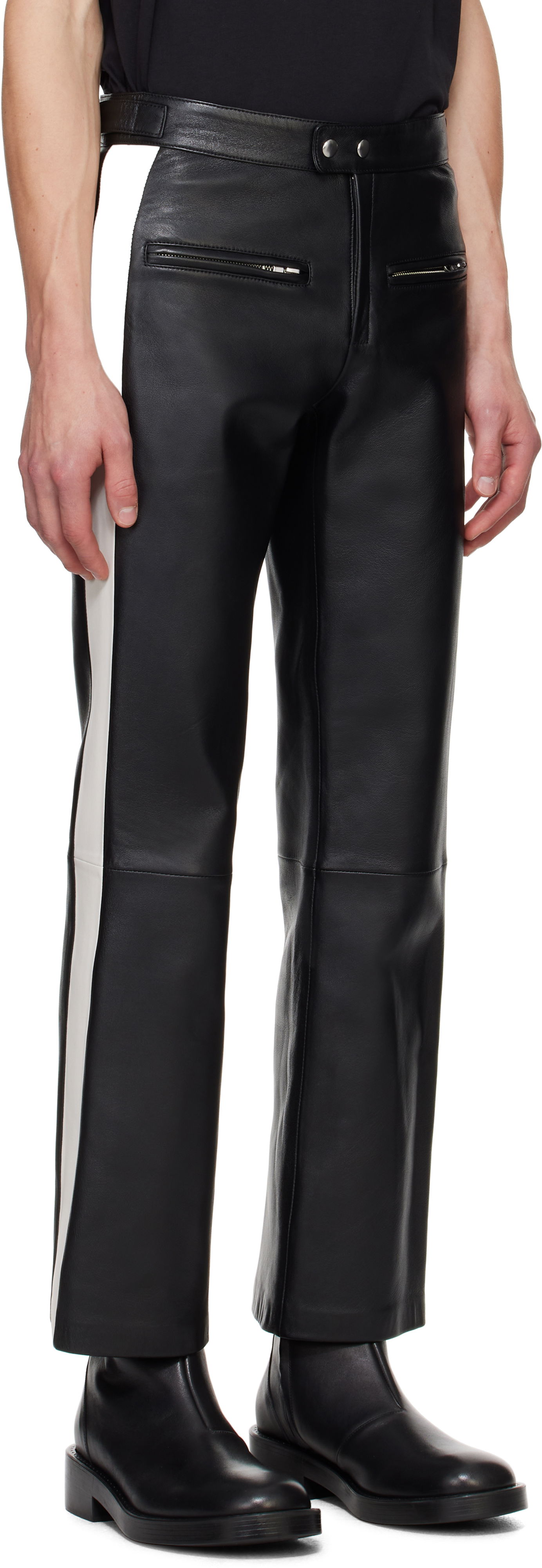 Панталони Courrèges Courrèges Contrast Band Biker Leather Pants Черно | 324LPA245CV0005, 1