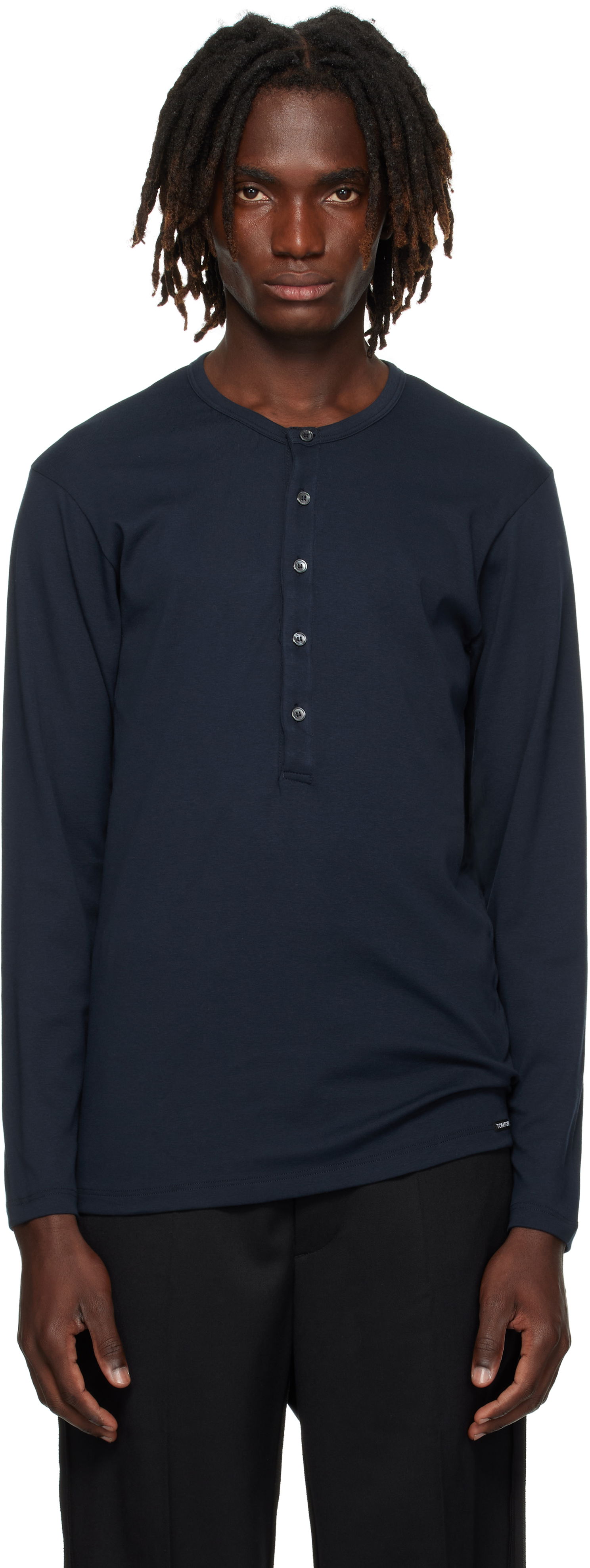 Тениски и потници Tom Ford TOM FORD Cotton Henley Тъмно синьо | T4M151040, 0
