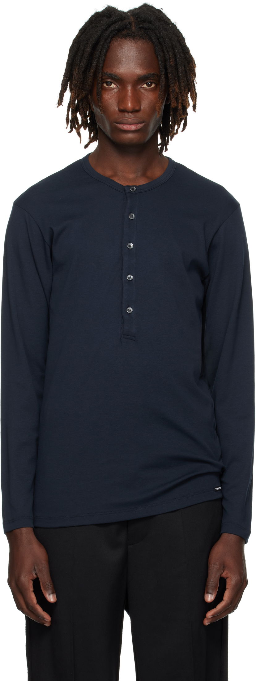 Тениски и потници Tom Ford TOM FORD Cotton Henley Тъмно синьо | T4M151040