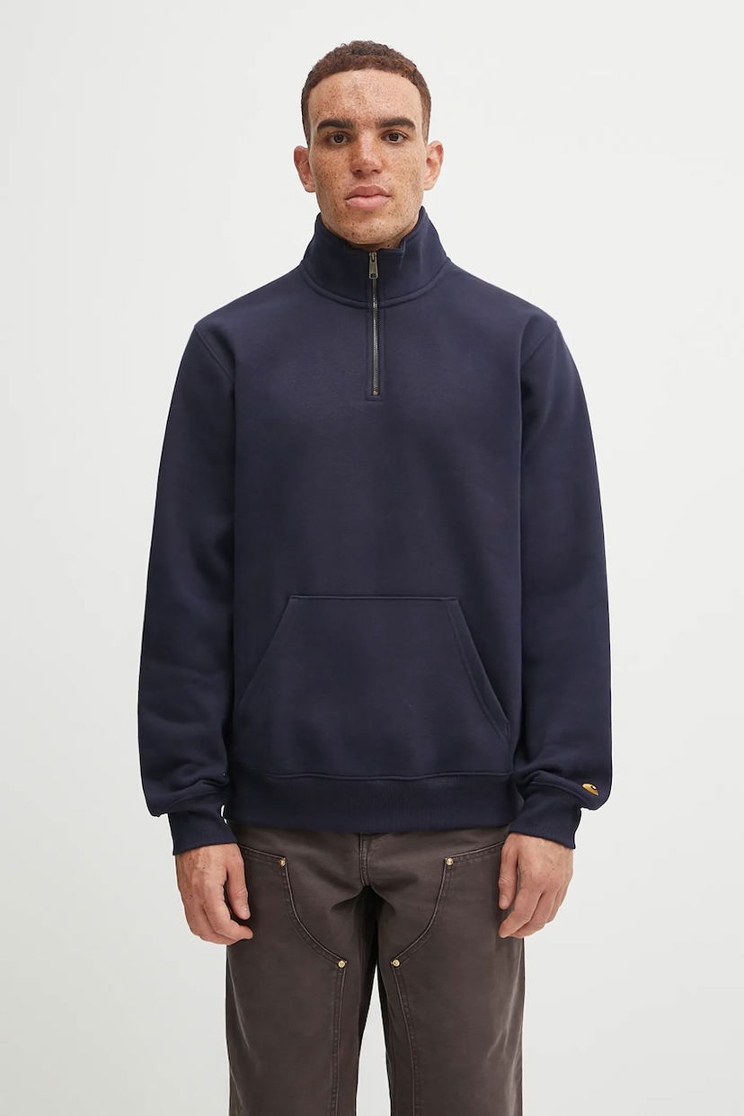 Суитчър Carhartt WIP Chase Quarter-Zip Pullover Sweatshirt with Kangaroo Pocket Тъмно синьо | I033665.00HXX