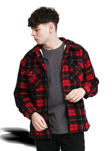 Яке Urban Classics Plaid Teddy Lined Shirt Jacket Червено | TB3805-černa