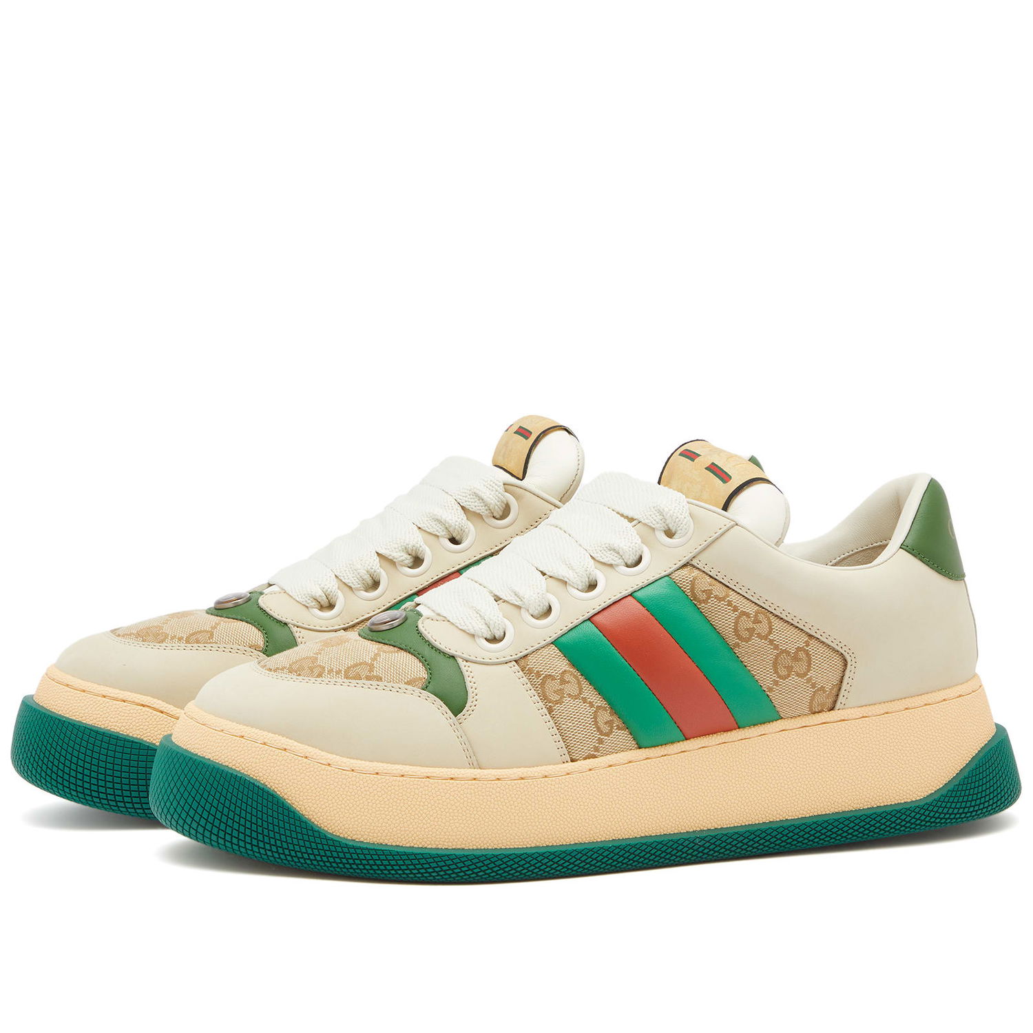 Кецове и обувки Gucci Men's Double Screener Sneakers in Sand, Size UK 11 | END. Clothing Бежово | 777106-AAC72-9554, 0