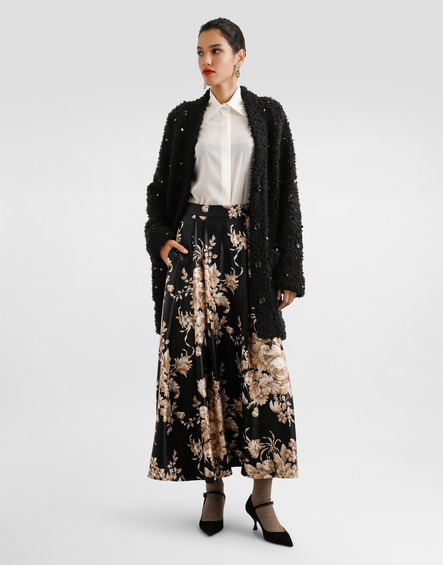 Риза Dolce & Gabbana Dolce & Gabbana Crepe De Chine Button-Down Shirt Бяло | F5R64TFUAGMW3789, 1