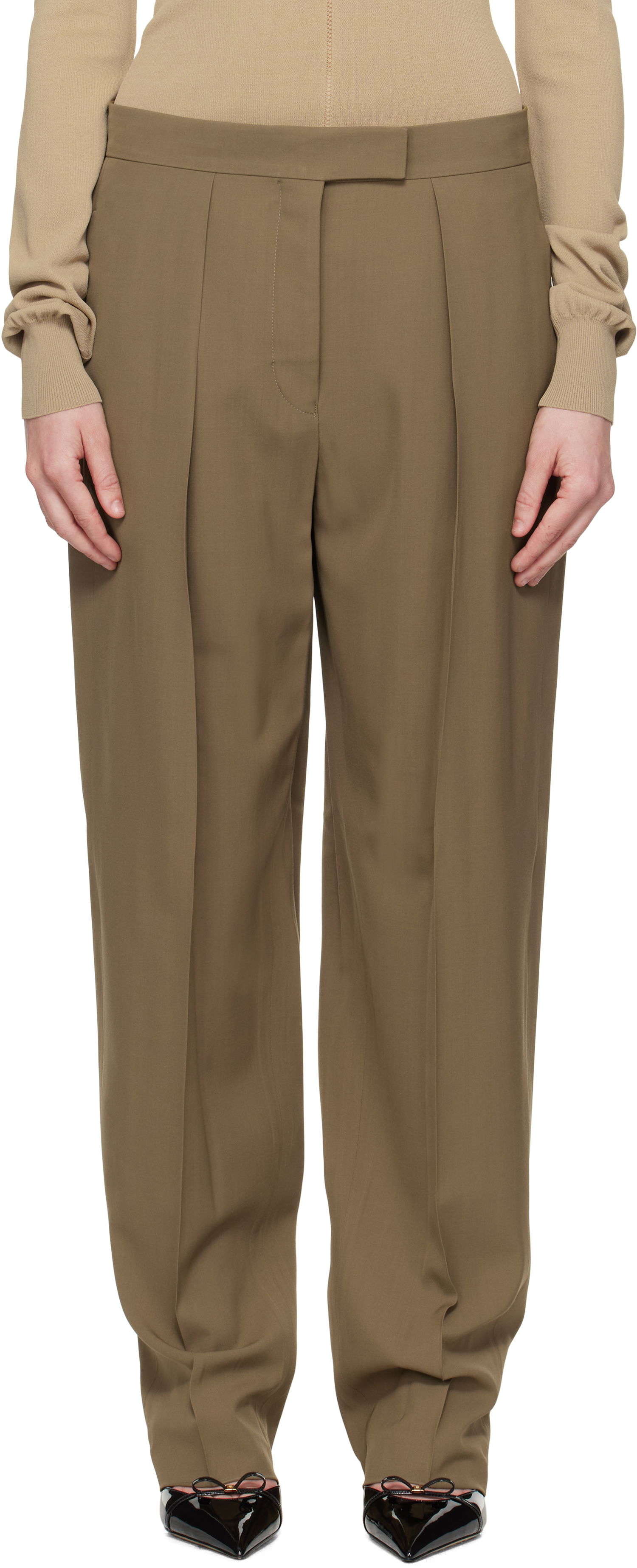 Панталони FERRAGAMO Ferragamo Inverted Pleats Trousers Зелено | 782662, 0
