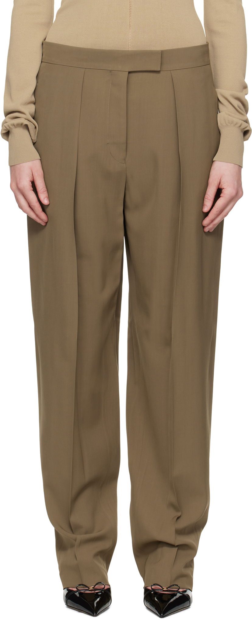 Панталони FERRAGAMO Ferragamo Inverted Pleats Trousers Зелено | 782662