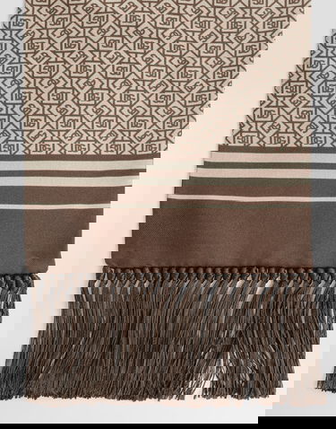 Шал Dolce & Gabbana Dolce & Gabbana Silk Twill Micro-design Logo Scarf with Fringes Бежово | GQ214EG0WV1HH8QM, 3
