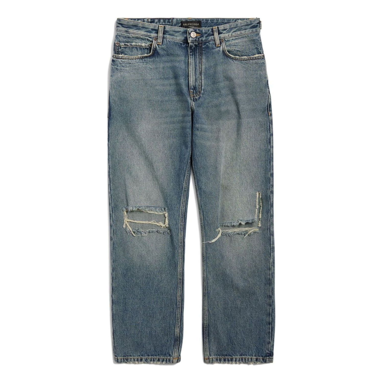 Дънки Balenciaga Distressed Straight-Leg Jeans Синьо | 745149THW254245, 0