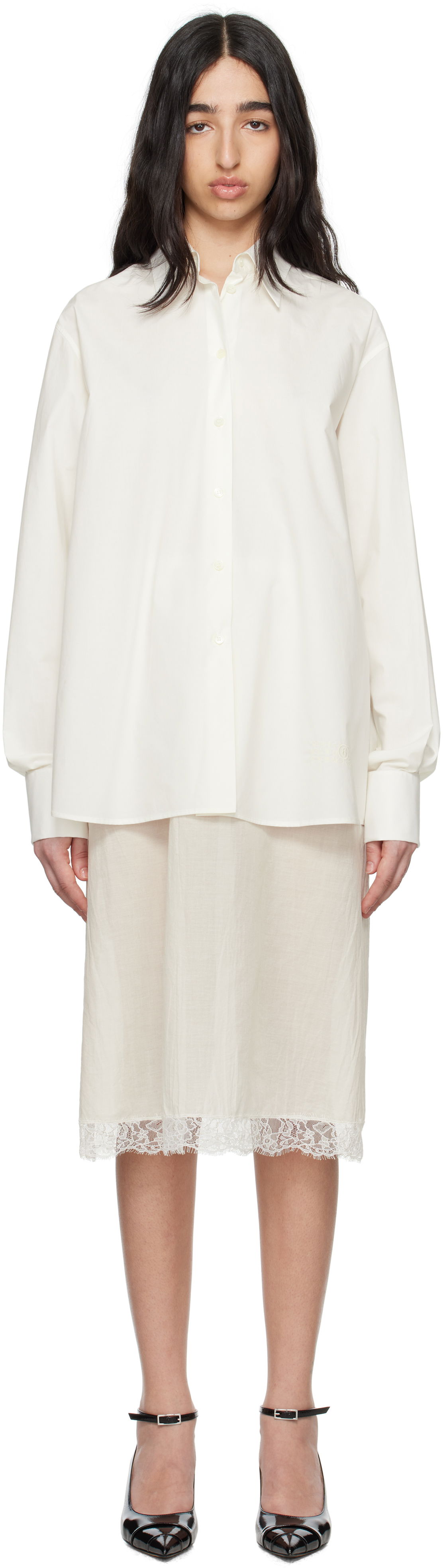 Риза Maison Margiela MM6 Maison Margiela Cotton Poplin & Voile Midi Dress Бяло | S62DD0044 MTN076, 0