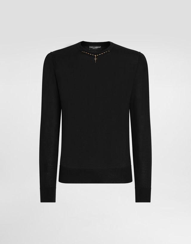 Dolce & Gabbana Silk Round-Neck Sweater with Jewel Detail