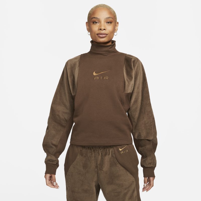 Суитчър Nike Air Women's Corduroy Fleece Turtleneck Top Кафяво | DQ6924-259, 0