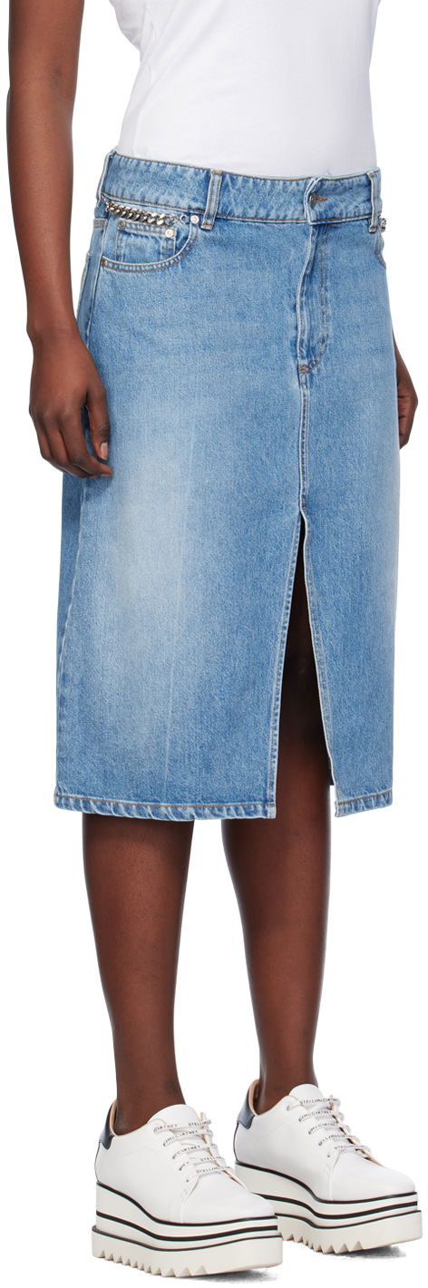 Пола Stella McCartney Stella McCartney Iconic Falabella Denim Midi Skirt Синьо | 6D02403SPH56, 1