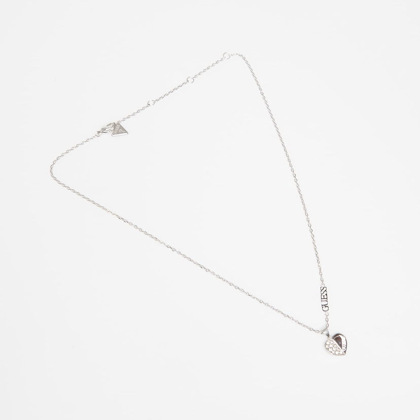 Колие GUESS Lovely Guess Heart Pendant Necklace with Crystals Металик | JUBN03035JWRH-SILVER